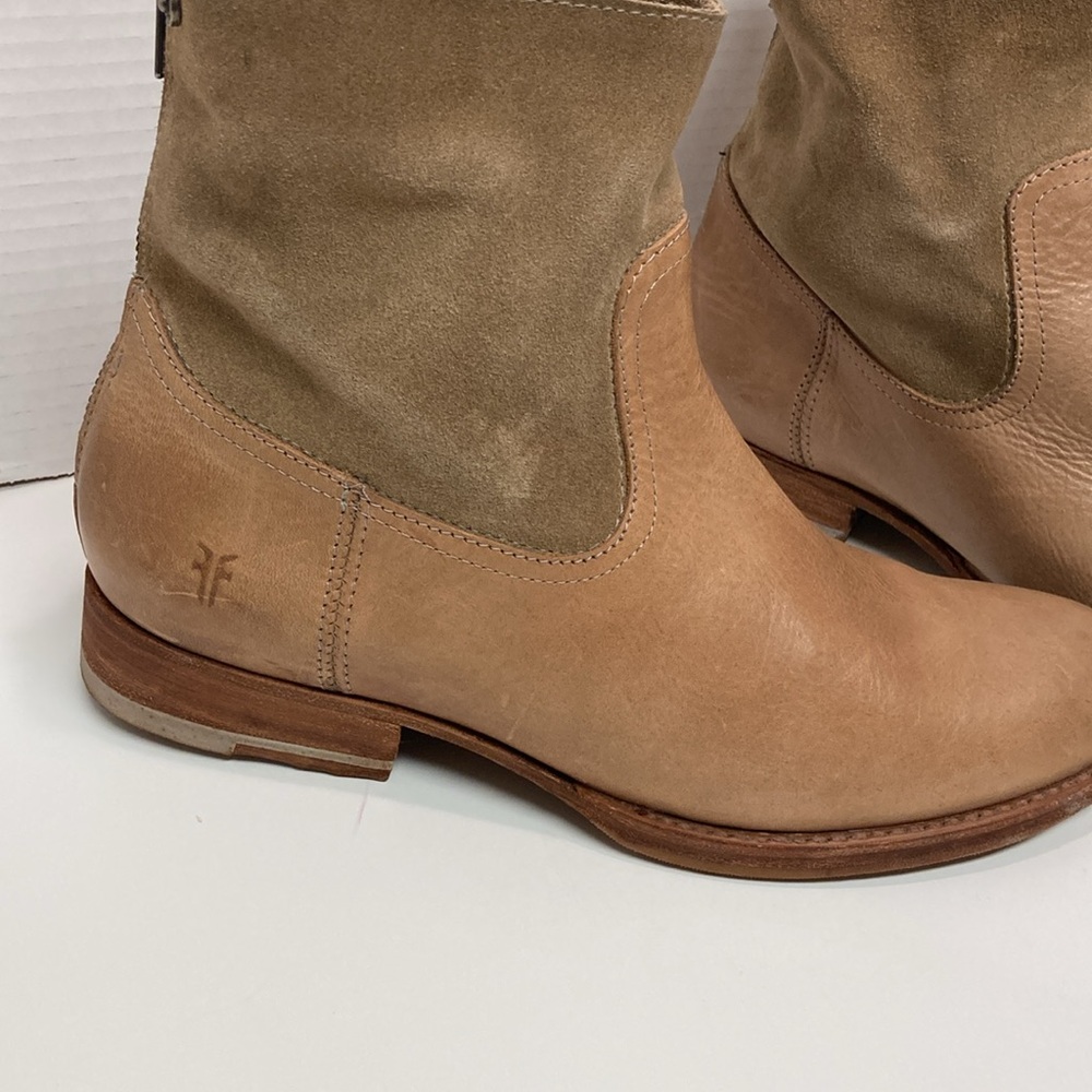 FRYE JAMIE TAN LEATHER SUEDE ANKLE BOOTIES - Picture 8 of 12